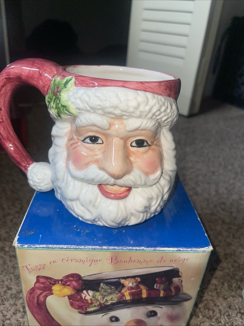 Santa Face Ceramic Mug in White and Red - Festive Holiday Drinkware